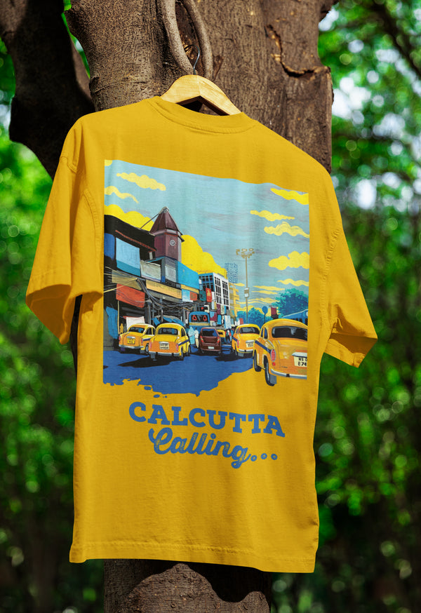 Calcutta Calling Printed T-Shirt - Mustard Yellow