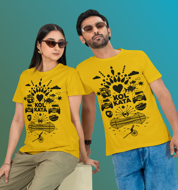 Fatafati Kolkata Printed T-Shirt - Mustard Yellow