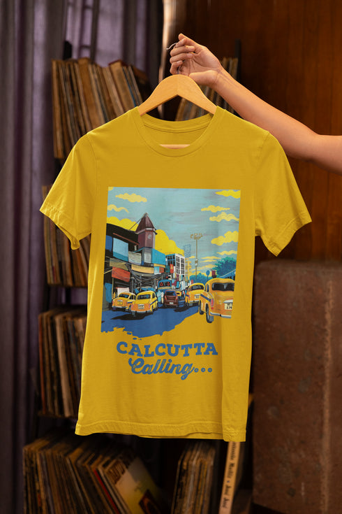Calcutta Calling Printed T-Shirt - Mustard Yellow