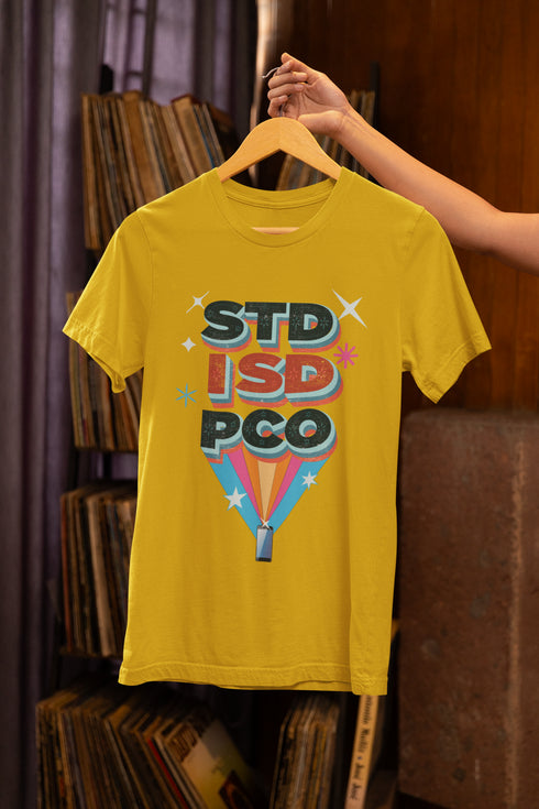 STD/ISD/PCO Printed T-Shirt - Mustard Yellow
