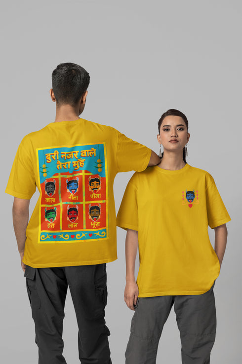Buri Nazar Waale Printed T-Shirt - Mustard Yellow