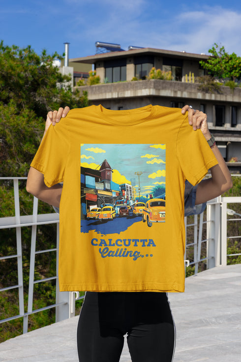 Calcutta Calling Printed T-Shirt - Mustard Yellow
