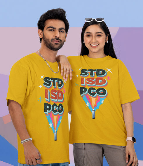 STD/ISD/PCO Printed T-Shirt - Mustard Yellow