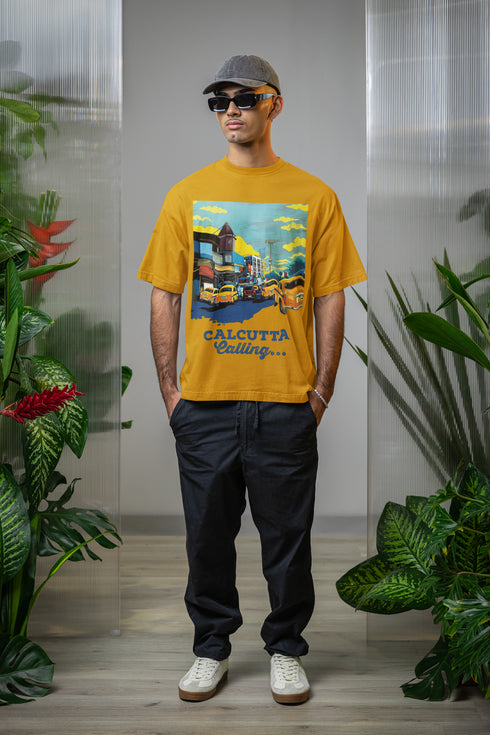Calcutta Calling Printed T-Shirt - Mustard Yellow