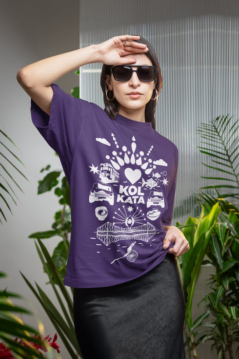 Fatafati Kolkata Printed T-Shirt - Purple