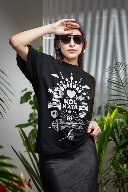 Fatafati Kolkata Printed T-Shirt - Black