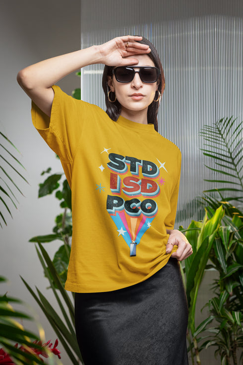 STD/ISD/PCO Printed T-Shirt - Mustard Yellow