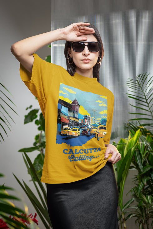 Calcutta Calling Printed T-Shirt - Mustard Yellow