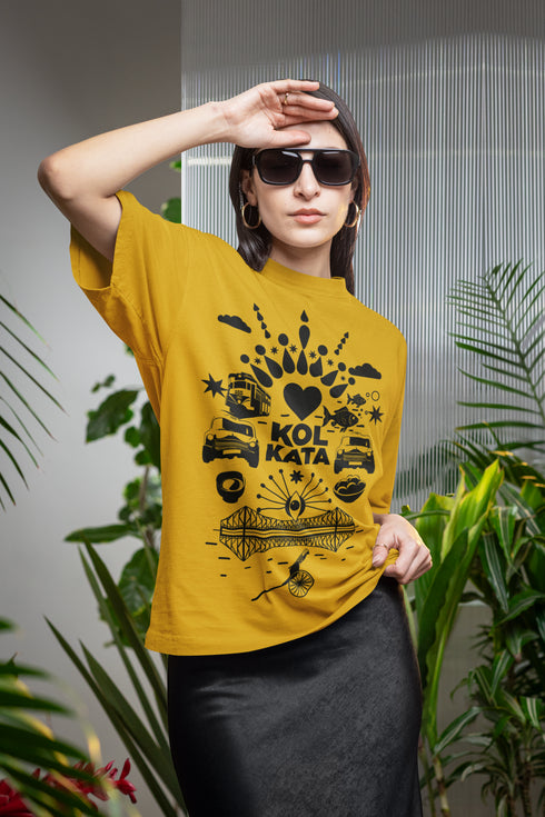 Fatafati Kolkata Printed T-Shirt - Mustard Yellow