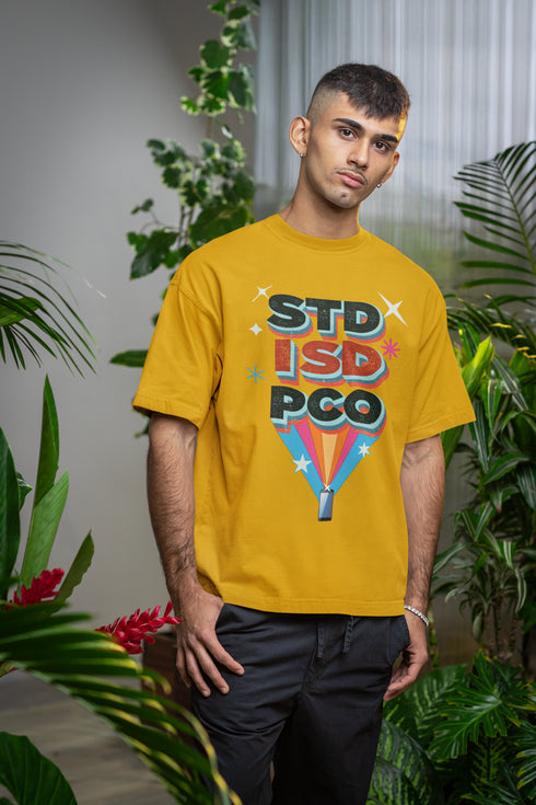 STD/ISD/PCO Printed T-Shirt - Mustard Yellow