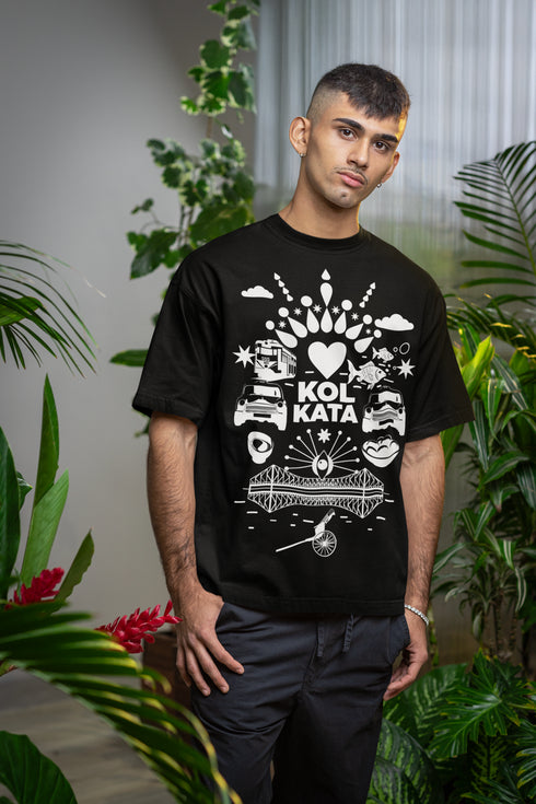 Fatafati Kolkata Printed T-Shirt - Black