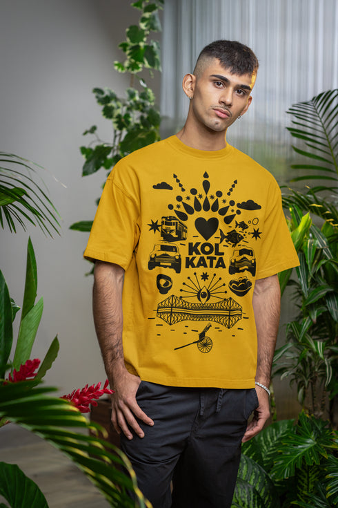 Fatafati Kolkata Printed T-Shirt - Mustard Yellow